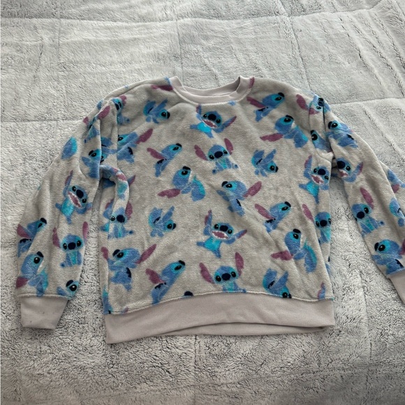 Disney Tops - Disney Stitch Plush Fleece Top in Light Gray, Blue, Aqua & Purple